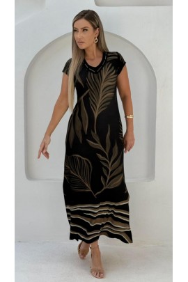 171207 - Vestido Longo Ramany Estampa Folhagem